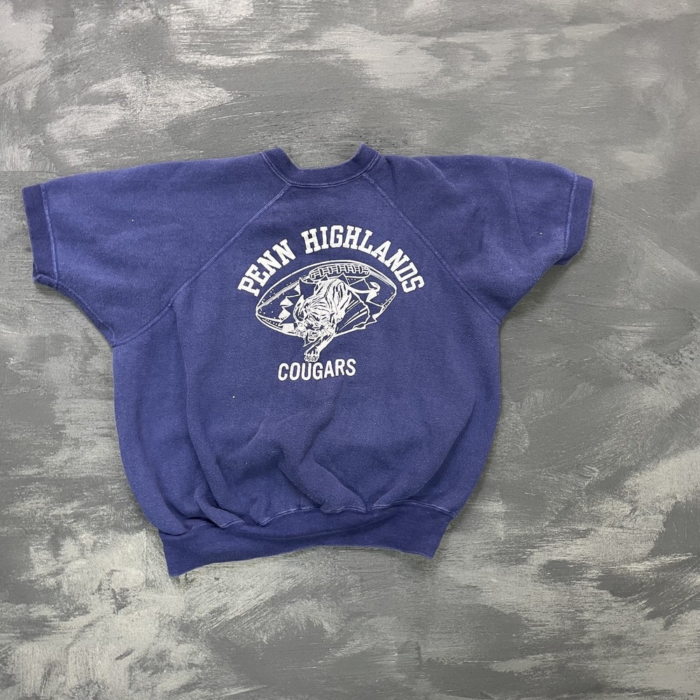 Vintage PENN HIGHLANDS Cougars sweatshirt mens Large Blue 1960s short sleeve